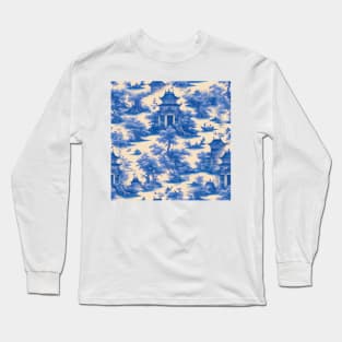 Traditional style blue and white chinoiserie toile Long Sleeve T-Shirt